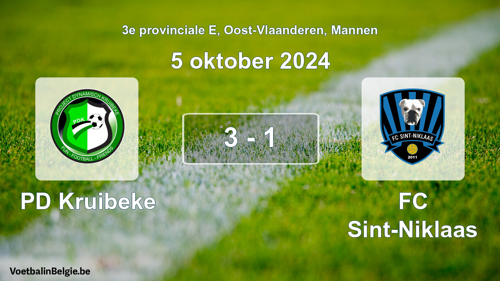 Gespeelde wedstrijd mannenvoetbal: PD Kruibeke - FC Sint-Niklaas 3 - 1 (5 oktober 2024)