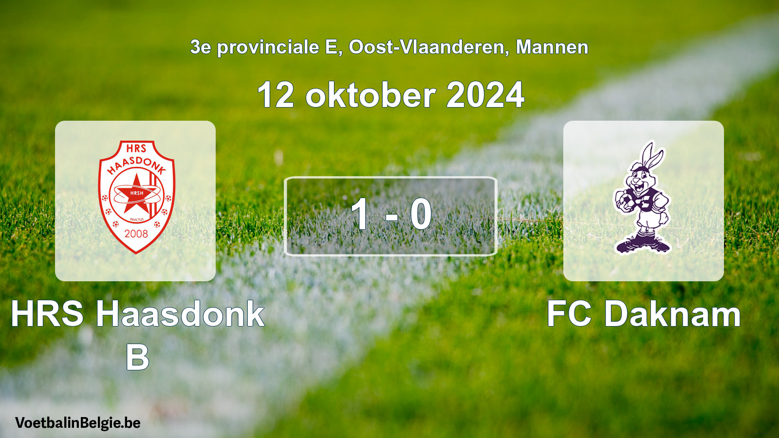 Gespeelde wedstrijd mannenvoetbal: HRS Haasdonk B - FC Daknam 1 - 0 (12 oktober 2024)