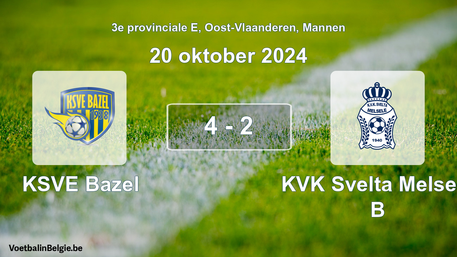 Gespeelde wedstrijd mannenvoetbal: KSVE Bazel - KVK Svelta Melsele B 4 - 2 (20 oktober 2024)