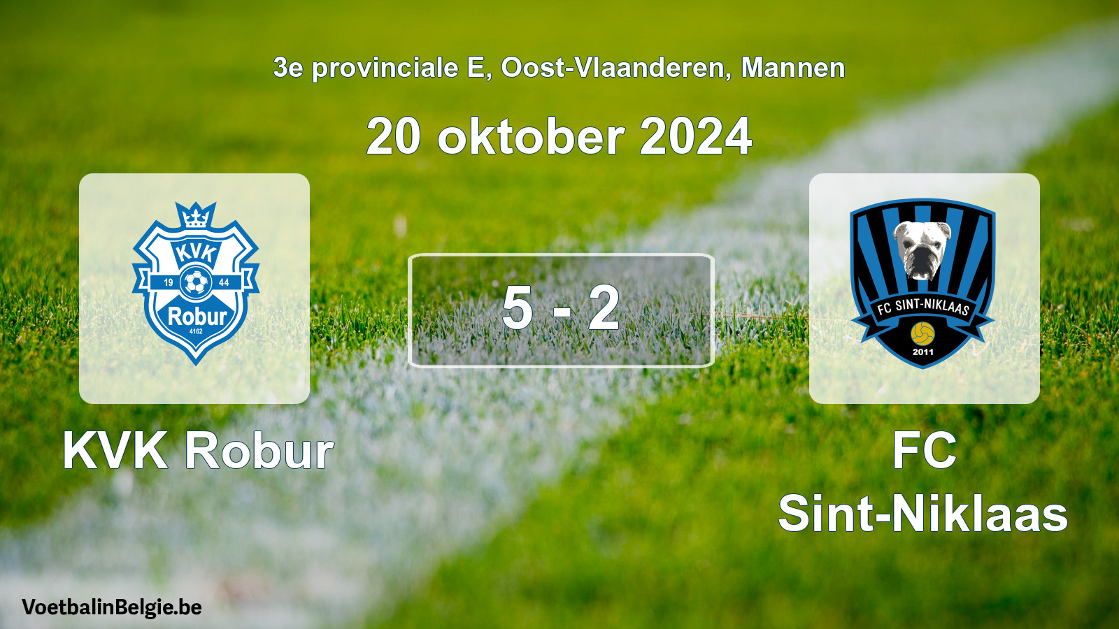 Gespeelde wedstrijd mannenvoetbal: KVK Robur - FC Sint-Niklaas 5 - 2 (20 oktober 2024)