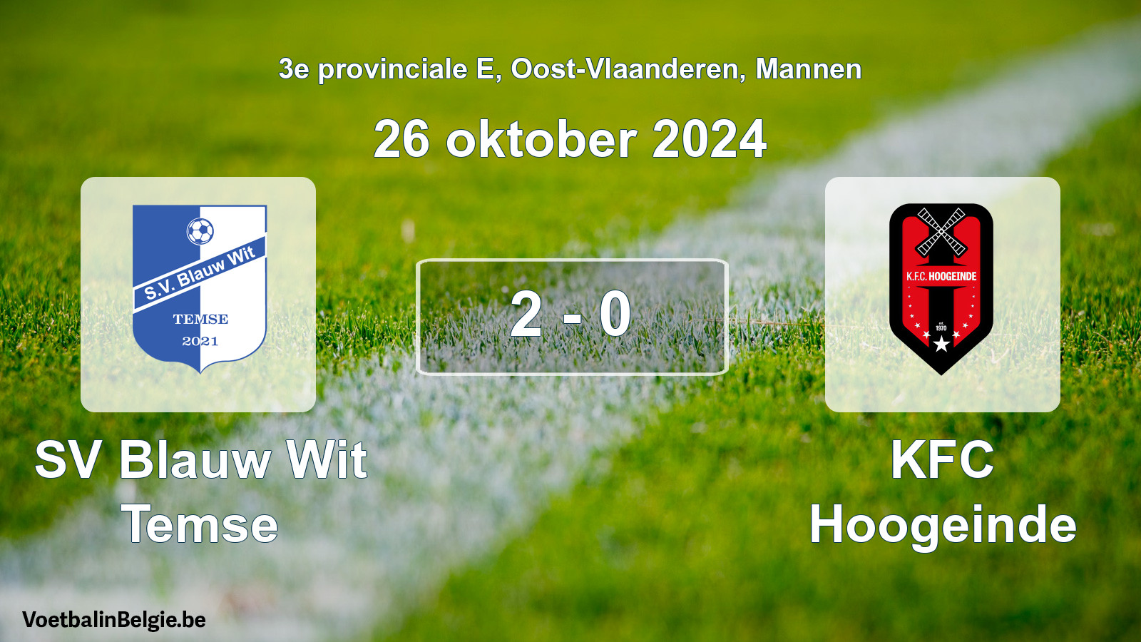 Gespeelde wedstrijd mannenvoetbal: SV Blauw Wit Temse - KFC Hoogeinde 2 - 0 (26 oktober 2024)