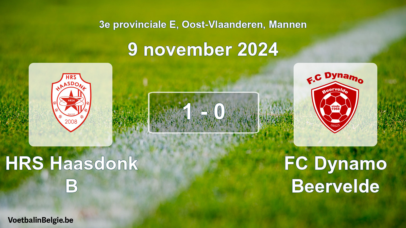 Gespeelde wedstrijd mannenvoetbal: HRS Haasdonk B - FC Dynamo Beervelde 1 - 0 (9 november 2024)