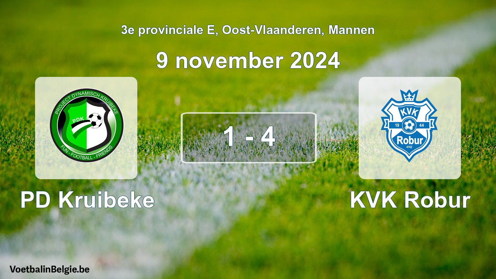 Gespeelde wedstrijd mannenvoetbal: PD Kruibeke - KVK Robur 1 - 4 (9 november 2024)