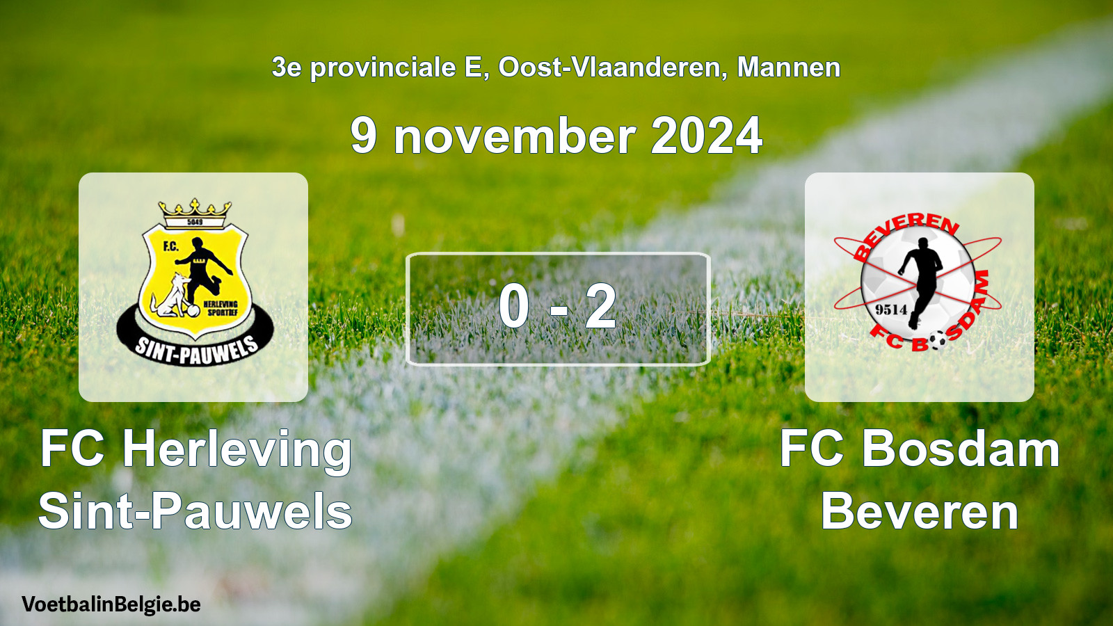 Gespeelde wedstrijd mannenvoetbal: FC Herleving Sint-Pauwels - FC Bosdam Beveren 0 - 2 (9 november 2024)