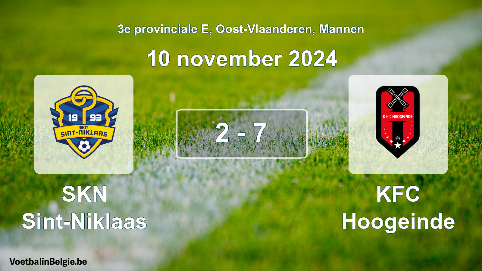 Gespeelde wedstrijd mannenvoetbal: SKN Sint-Niklaas - KFC Hoogeinde 2 - 7 (10 november 2024)
