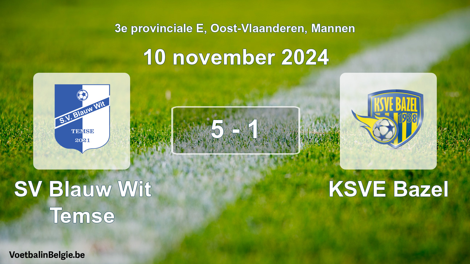 Gespeelde wedstrijd mannenvoetbal: SV Blauw Wit Temse - KSVE Bazel 5 - 1 (10 november 2024)