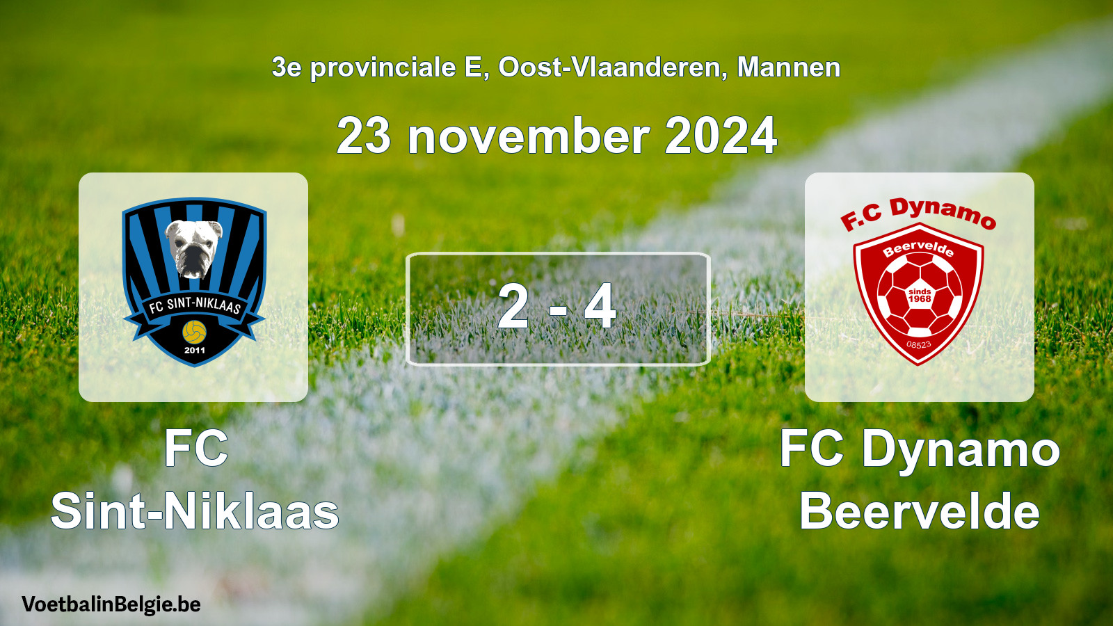 Gespeelde wedstrijd mannenvoetbal: FC Sint-Niklaas - FC Dynamo Beervelde 2 - 4 (23 november 2024)