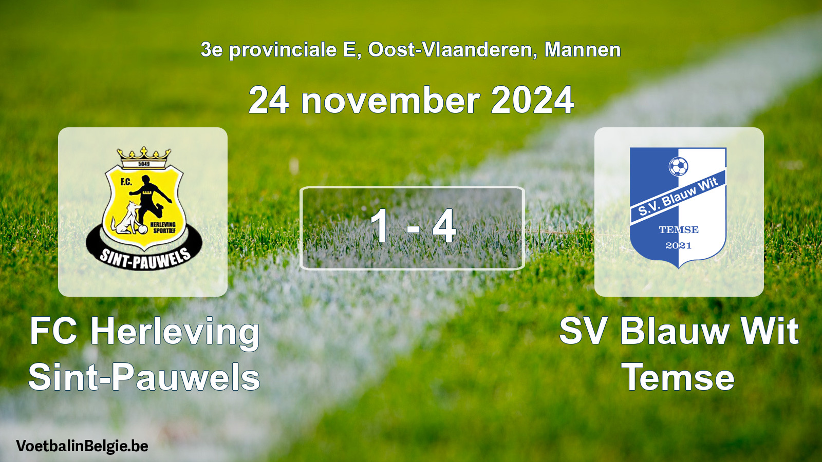 Gespeelde wedstrijd mannenvoetbal: FC Herleving Sint-Pauwels - SV Blauw Wit Temse 1 - 4 (24 november 2024)