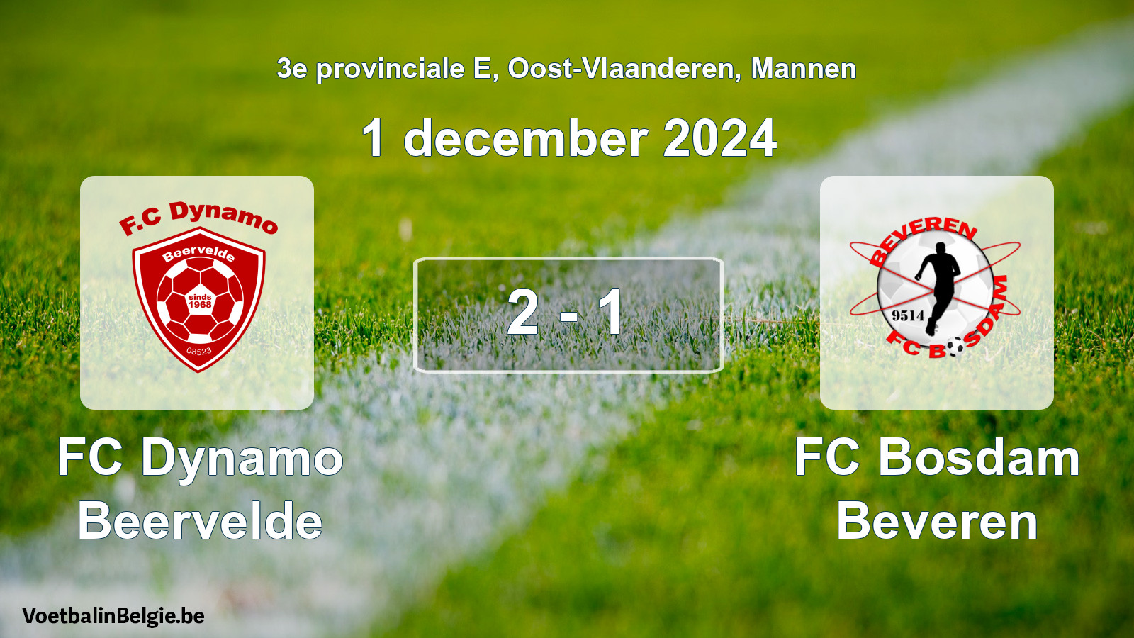 Gespeelde wedstrijd mannenvoetbal: FC Dynamo Beervelde - FC Bosdam Beveren 2 - 1 (1 december 2024)