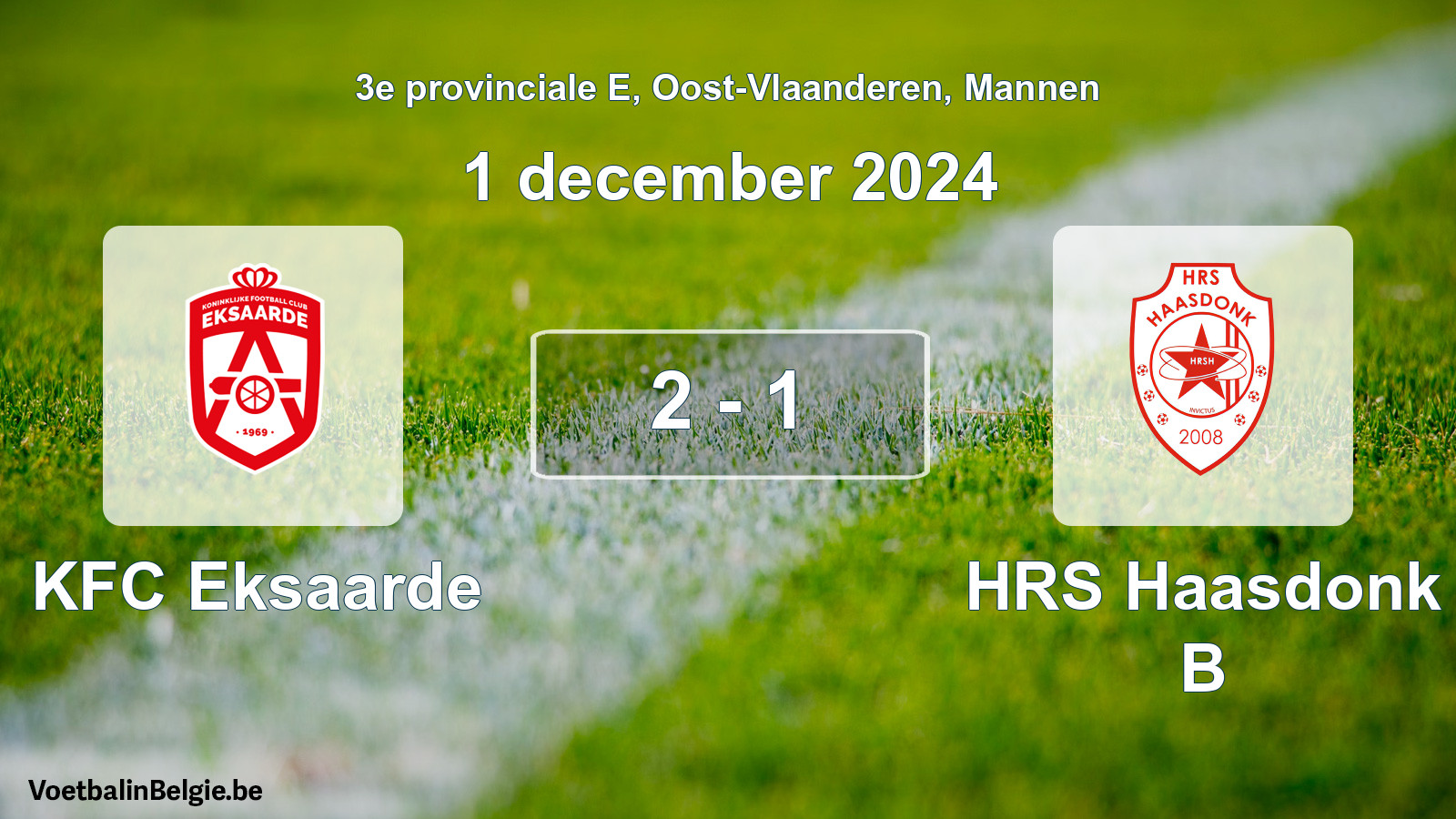 Gespeelde wedstrijd mannenvoetbal: KFC Eksaarde - HRS Haasdonk B 2 - 1 (1 december 2024)