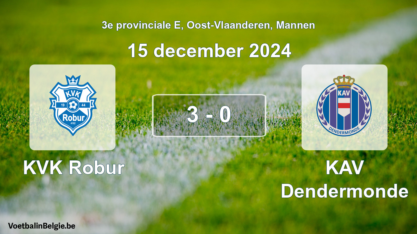 Gespeelde wedstrijd mannenvoetbal: KVK Robur - KAV Dendermonde 3 - 0 (15 december 2024)