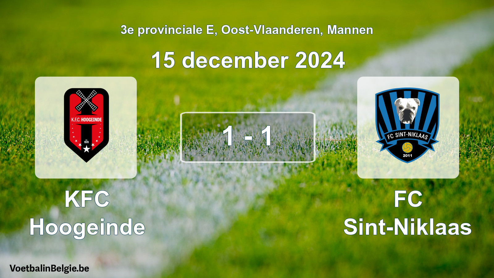 Gespeelde wedstrijd mannenvoetbal: KFC Hoogeinde - FC Sint-Niklaas 1 - 1 (15 december 2024)