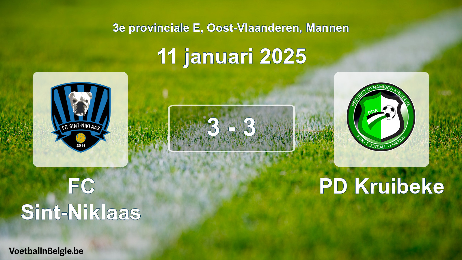 Gespeelde wedstrijd mannenvoetbal: FC Sint-Niklaas - PD Kruibeke 3 - 3 (11 januari 2025)