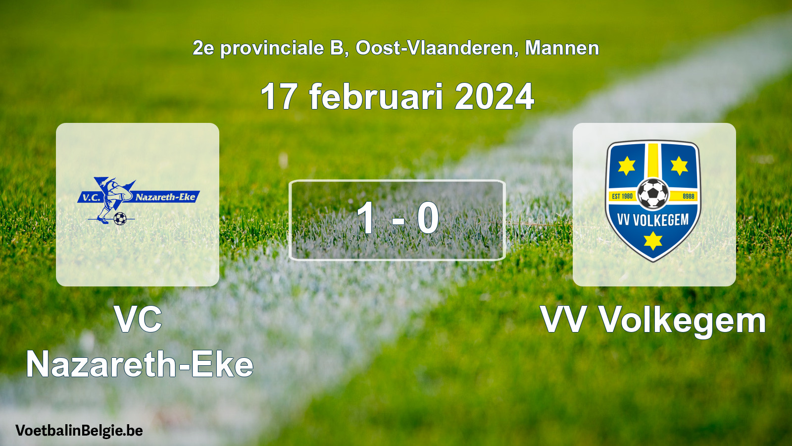 Gespeelde wedstrijd mannenvoetbal: VC Nazareth-Eke - VV Volkegem 1 - 0 (17 februari 2024)