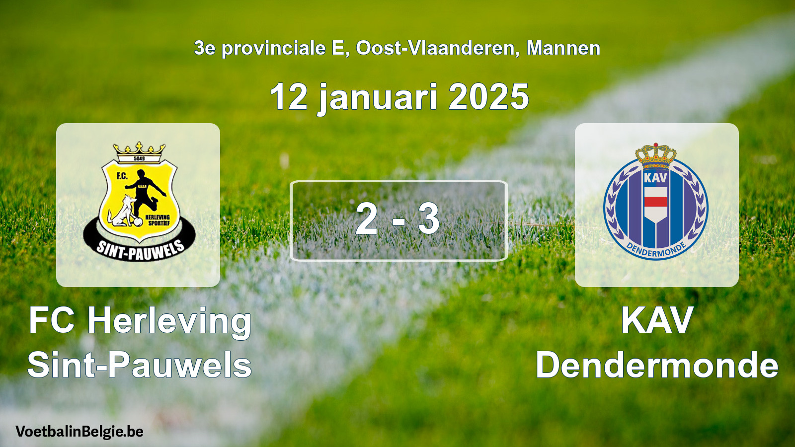 Gespeelde wedstrijd mannenvoetbal: FC Herleving Sint-Pauwels - KAV Dendermonde 2 - 3 (12 januari 2025)