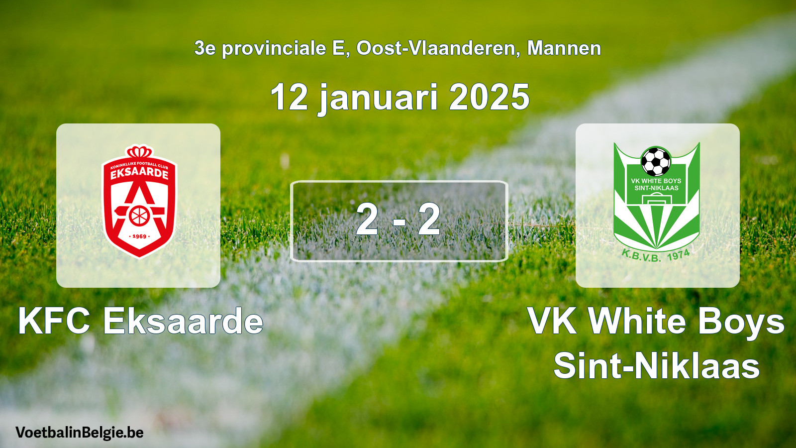 Gespeelde wedstrijd mannenvoetbal: KFC Eksaarde - VK White Boys Sint-Niklaas 2 - 2 (12 januari 2025)