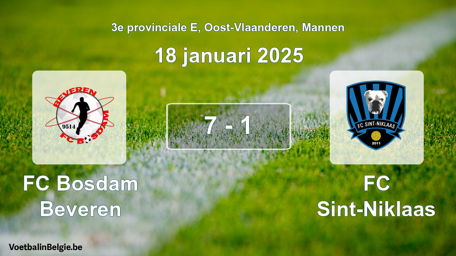 Gespeelde wedstrijd mannenvoetbal: FC Bosdam Beveren - FC Sint-Niklaas 7 - 1 (18 januari 2025)