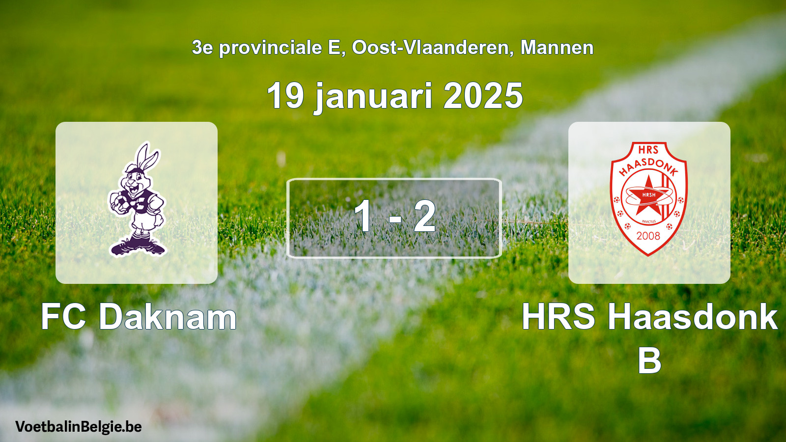 Gespeelde wedstrijd mannenvoetbal: FC Daknam - HRS Haasdonk B 1 - 2 (19 januari 2025)