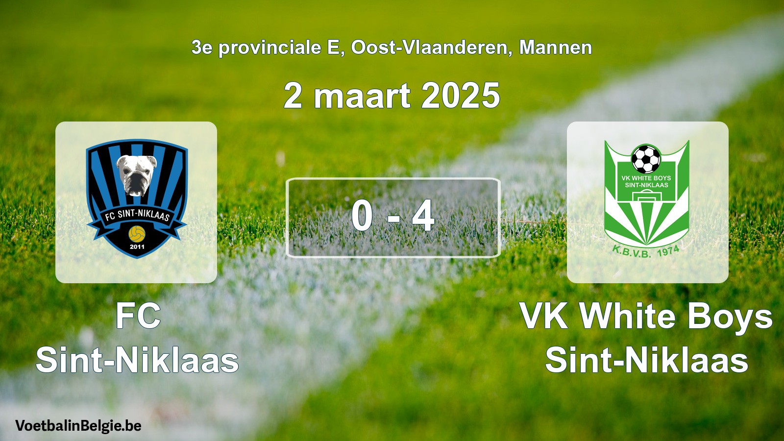 Gespeelde wedstrijd mannenvoetbal: FC Sint-Niklaas - VK White Boys Sint-Niklaas 0 - 4 (2 maart 2025)