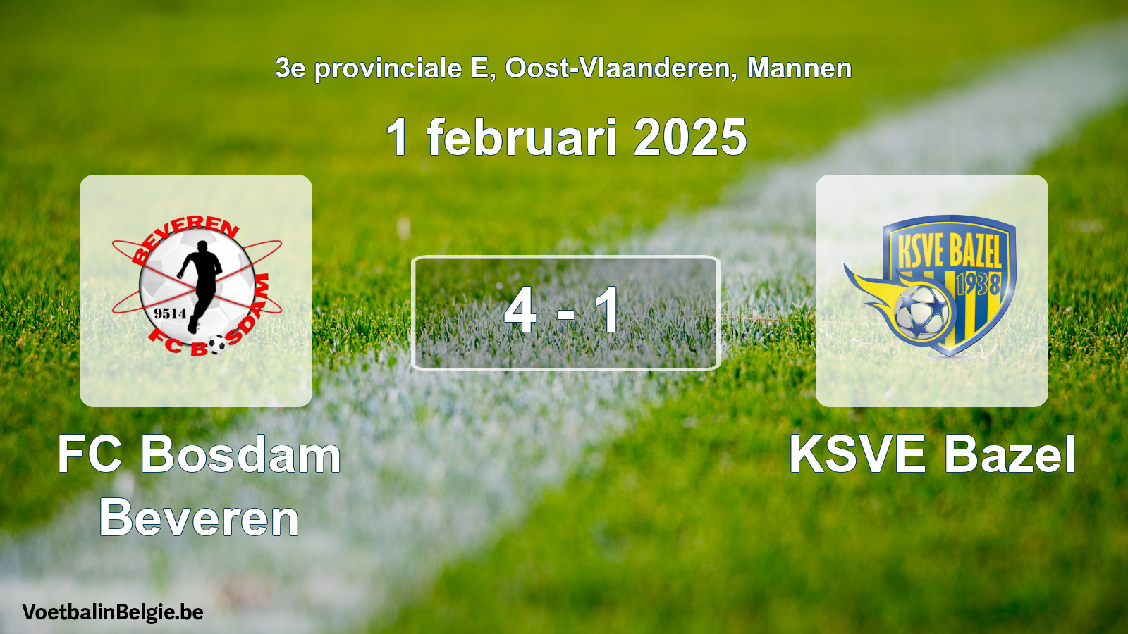 Gespeelde wedstrijd mannenvoetbal: FC Bosdam Beveren - KSVE Bazel 4 - 1 (1 februari 2025)
