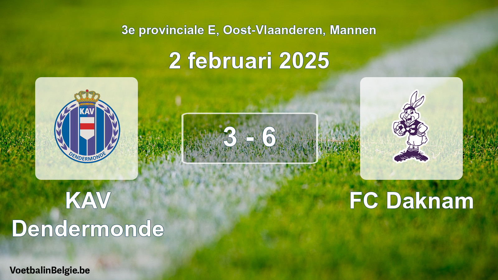 Gespeelde wedstrijd mannenvoetbal: KAV Dendermonde - FC Daknam 3 - 6 (2 februari 2025)