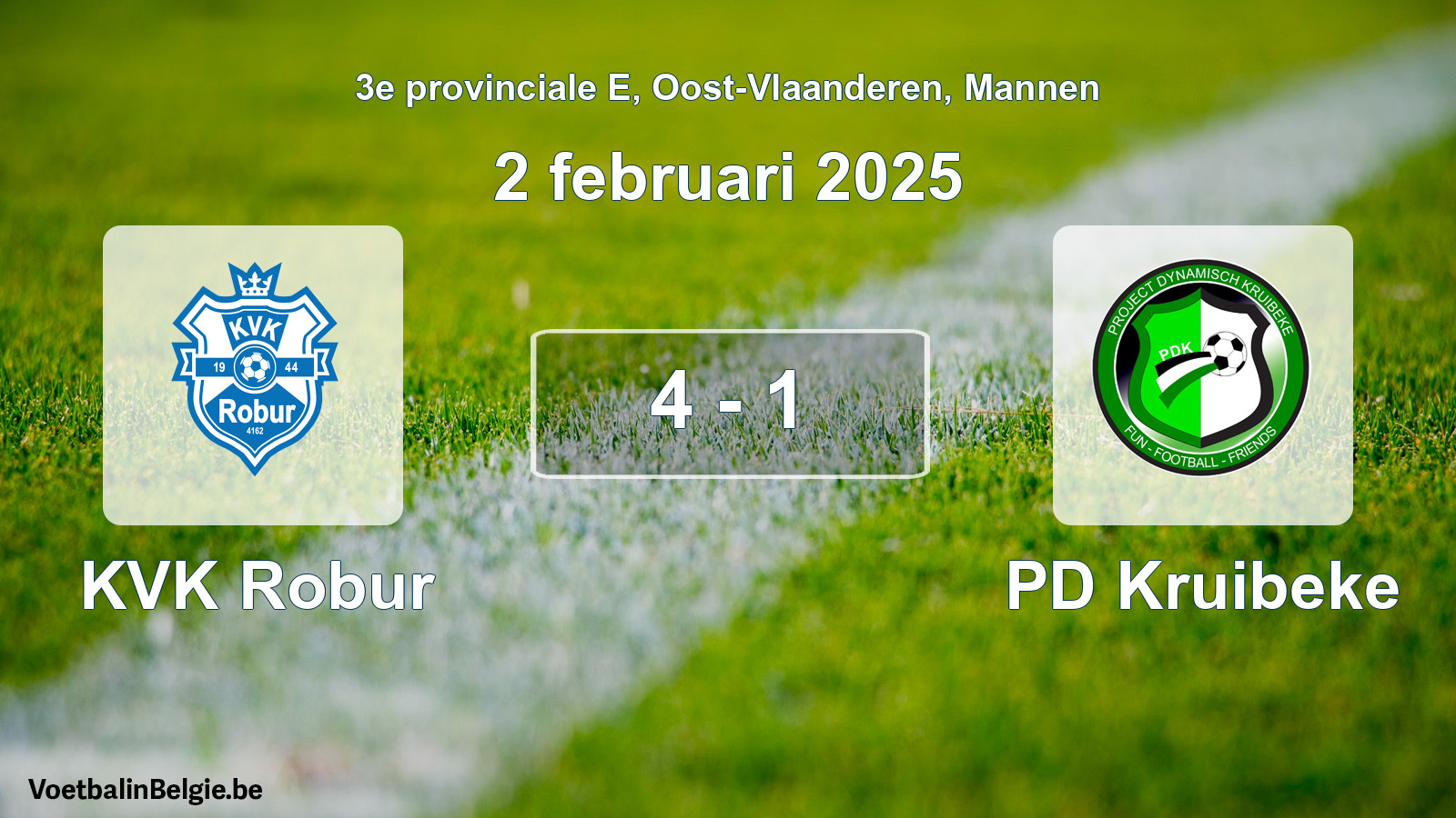 Gespeelde wedstrijd mannenvoetbal: KVK Robur - PD Kruibeke 4 - 1 (2 februari 2025)
