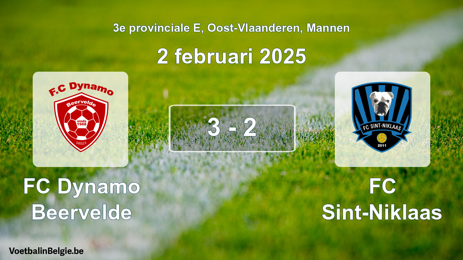 Gespeelde wedstrijd mannenvoetbal: FC Dynamo Beervelde - FC Sint-Niklaas 3 - 2 (2 februari 2025)