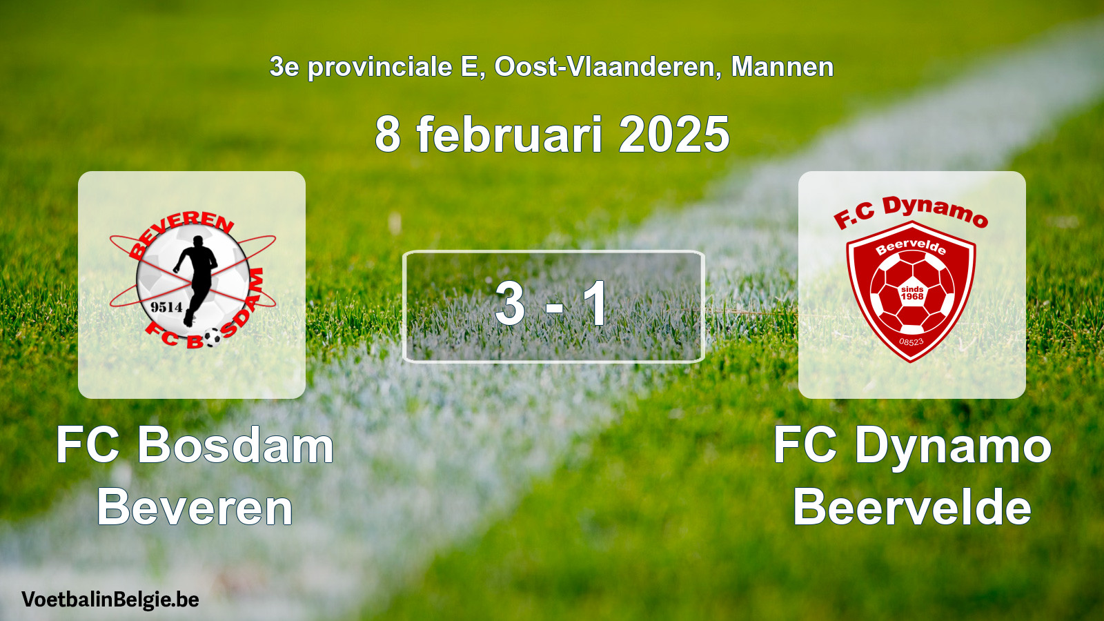 Gespeelde wedstrijd mannenvoetbal: FC Bosdam Beveren - FC Dynamo Beervelde 3 - 1 (8 februari 2025)