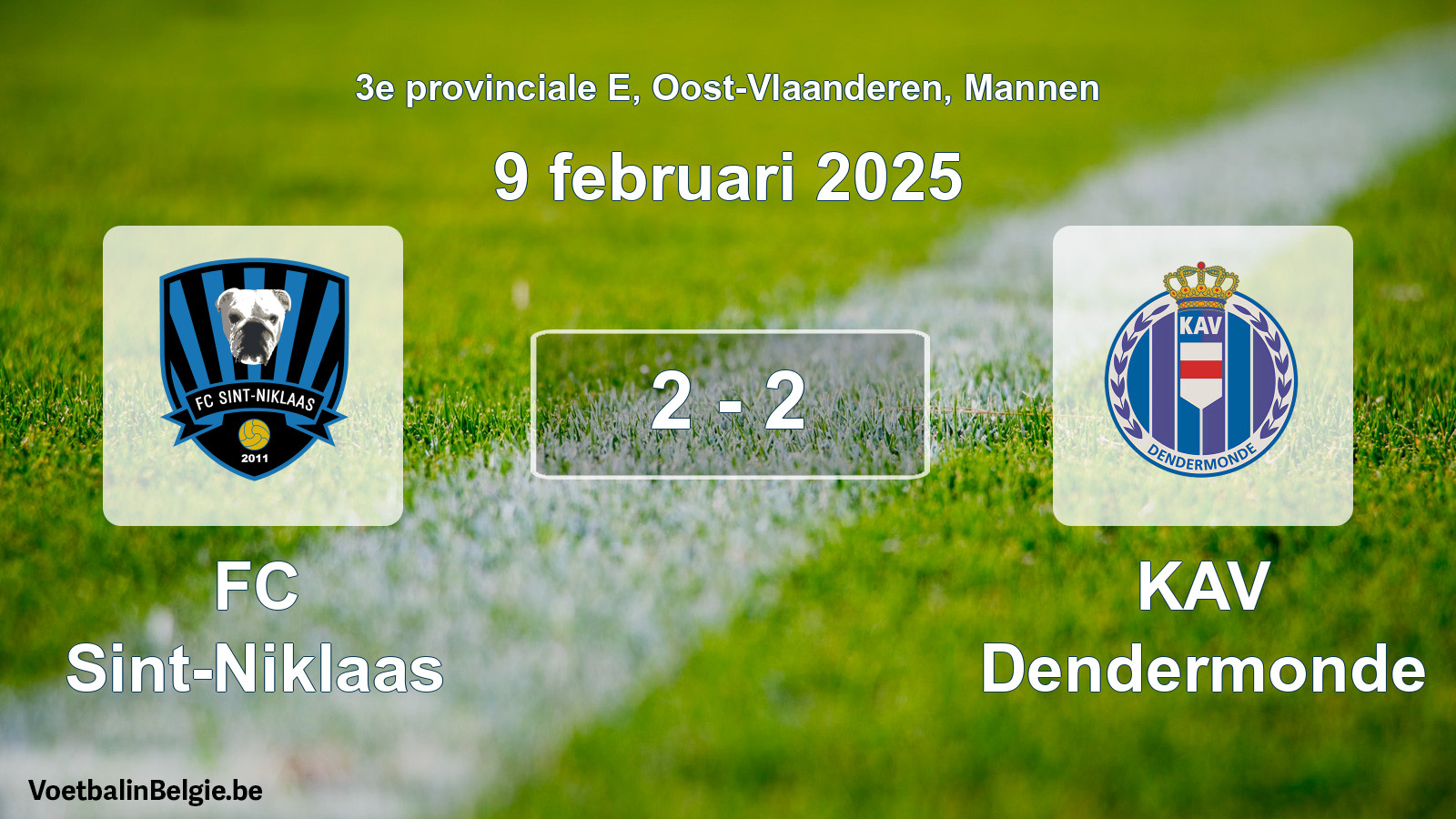 Gespeelde wedstrijd mannenvoetbal: FC Sint-Niklaas - KAV Dendermonde 2 - 2 (9 februari 2025)