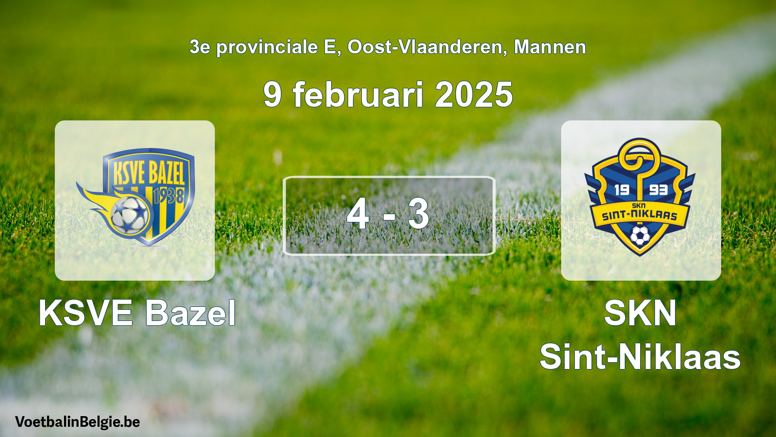 Gespeelde wedstrijd mannenvoetbal: KSVE Bazel - SKN Sint-Niklaas 4 - 3 (9 februari 2025)