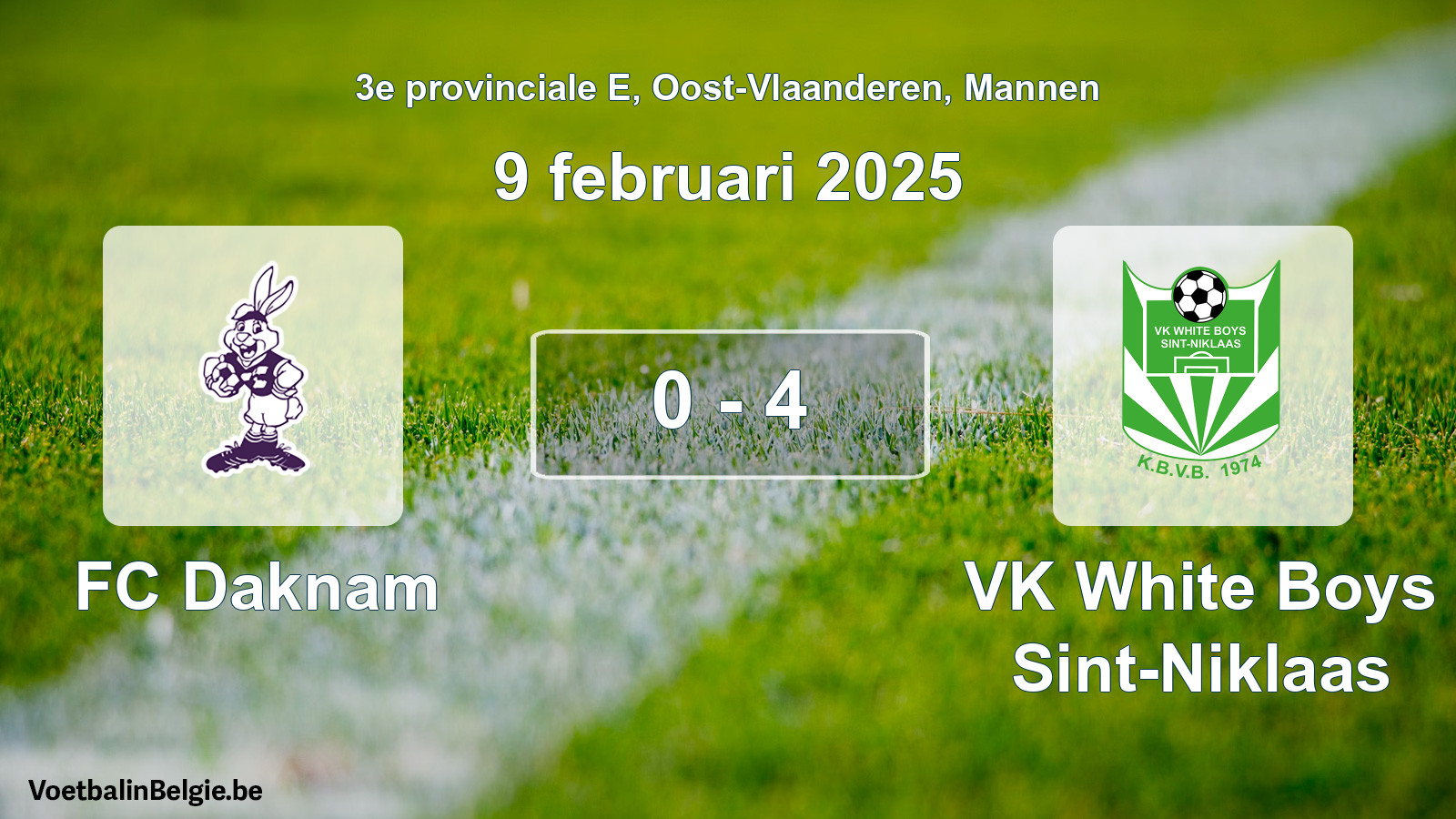 Gespeelde wedstrijd mannenvoetbal: FC Daknam - VK White Boys Sint-Niklaas 0 - 4 (9 februari 2025)
