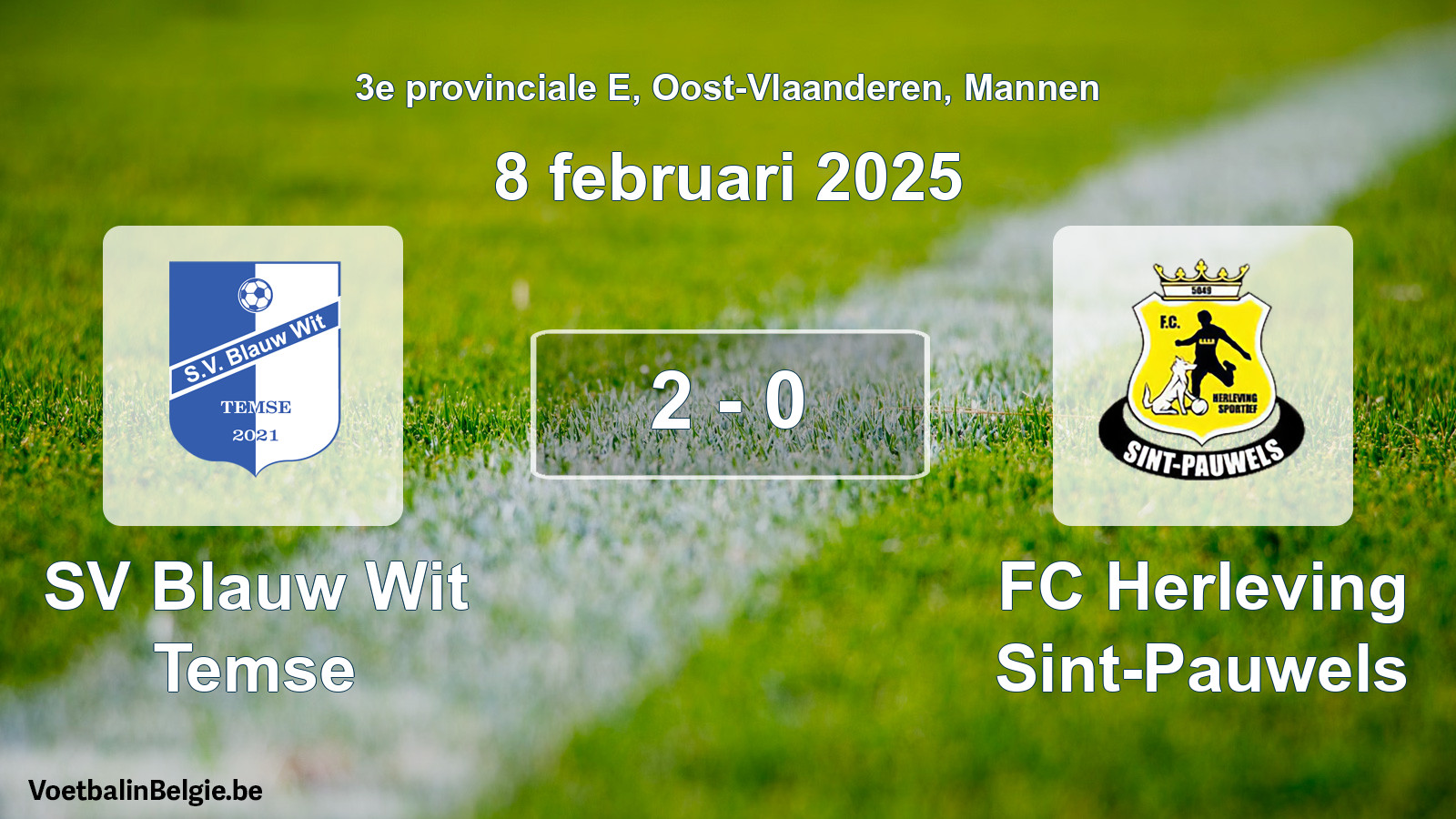 Gespeelde wedstrijd mannenvoetbal: SV Blauw Wit Temse - FC Herleving Sint-Pauwels 2 - 0 (8 februari 2025)