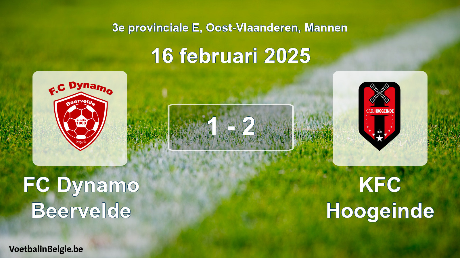 Gespeelde wedstrijd mannenvoetbal: FC Dynamo Beervelde - KFC Hoogeinde 1 - 2 (16 februari 2025)