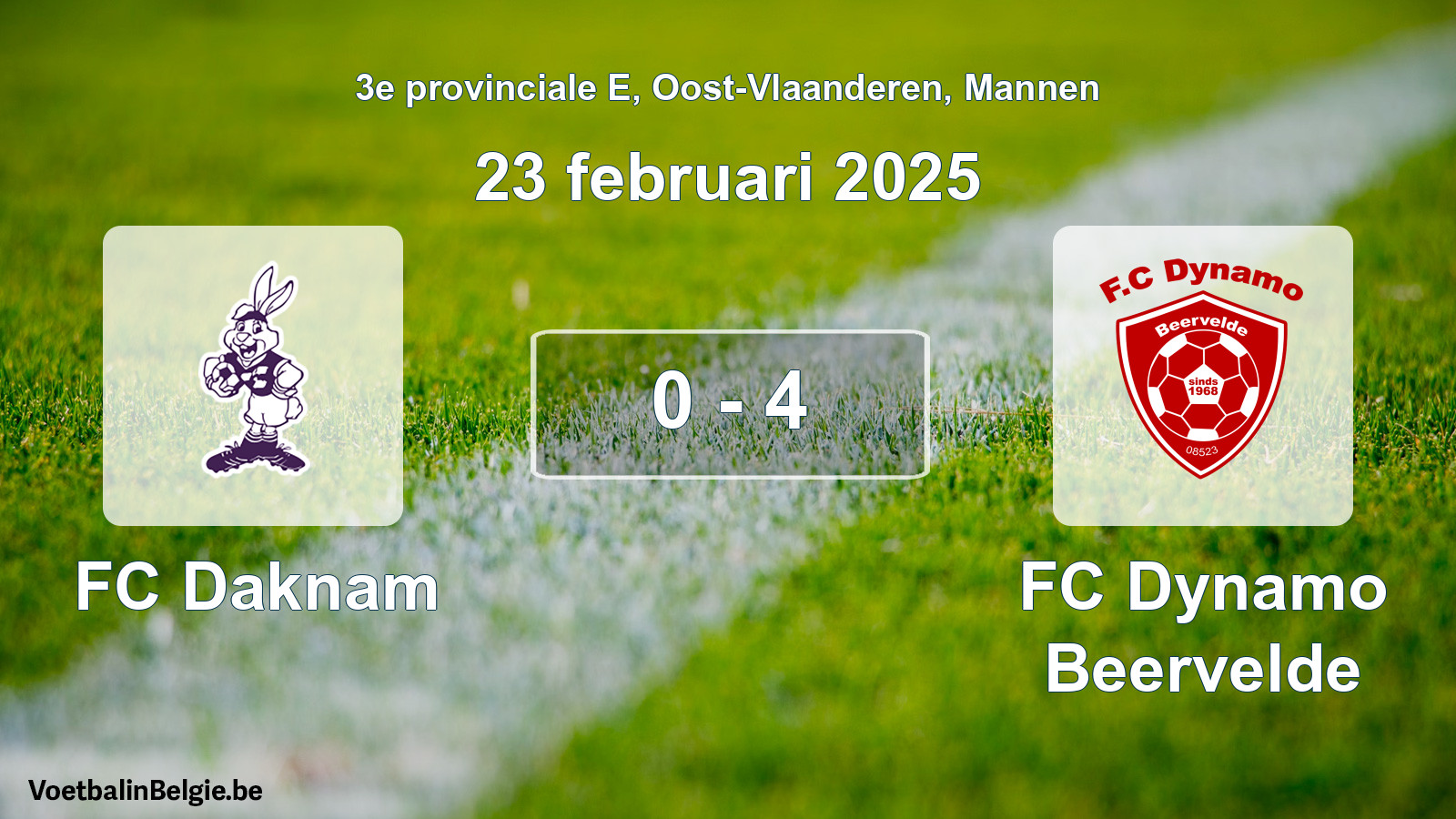 Gespeelde wedstrijd mannenvoetbal: FC Daknam - FC Dynamo Beervelde 0 - 4 (23 februari 2025)