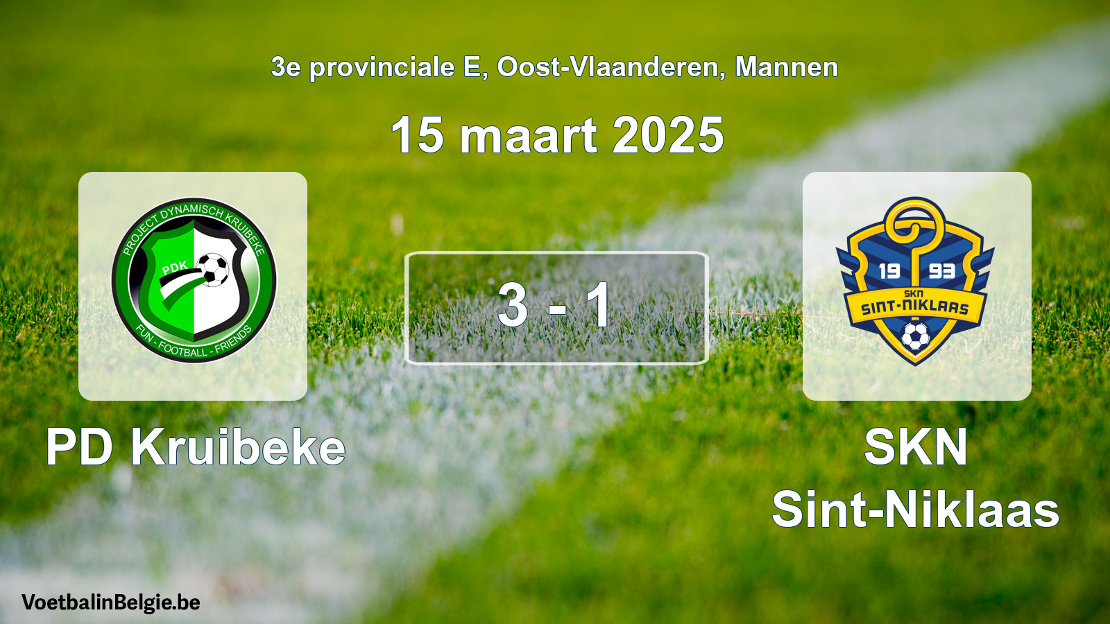 Gespeelde wedstrijd mannenvoetbal: PD Kruibeke - SKN Sint-Niklaas 3 - 1 (15 maart 2025)