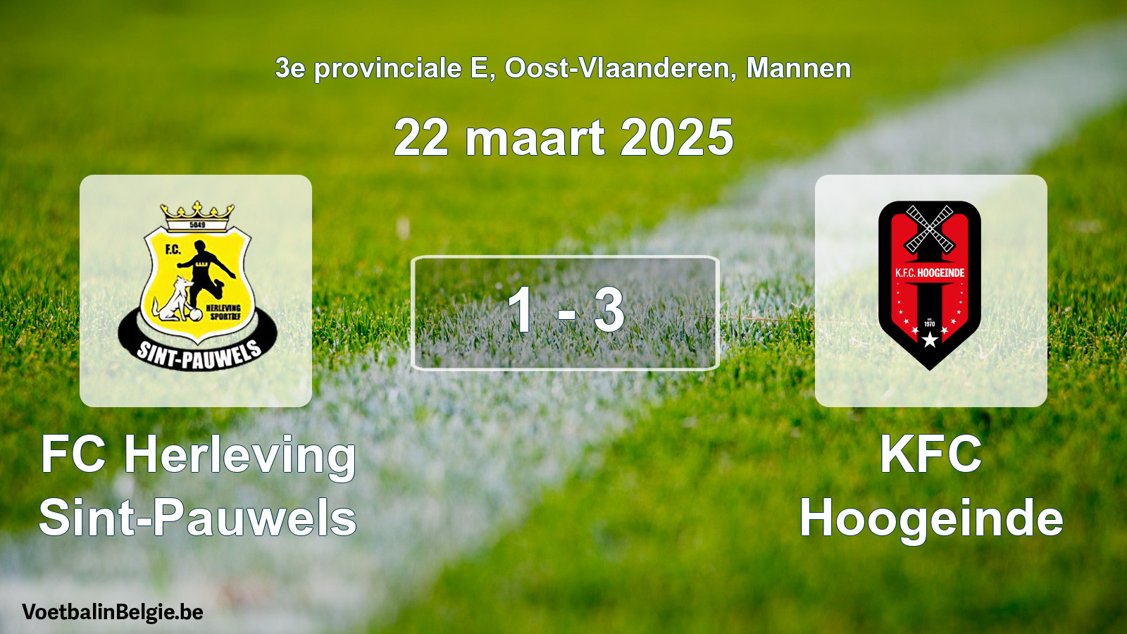 Gespeelde wedstrijd mannenvoetbal: FC Herleving Sint-Pauwels - KFC Hoogeinde 1 - 3 (22 maart 2025)