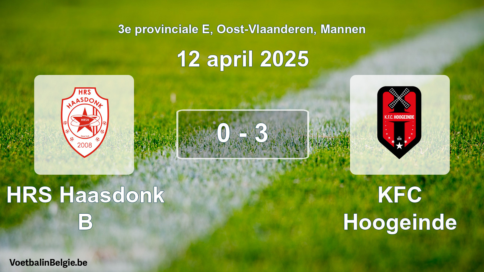 Gespeelde wedstrijd mannenvoetbal: HRS Haasdonk B - KFC Hoogeinde 0 - 3 (12 april 2025)