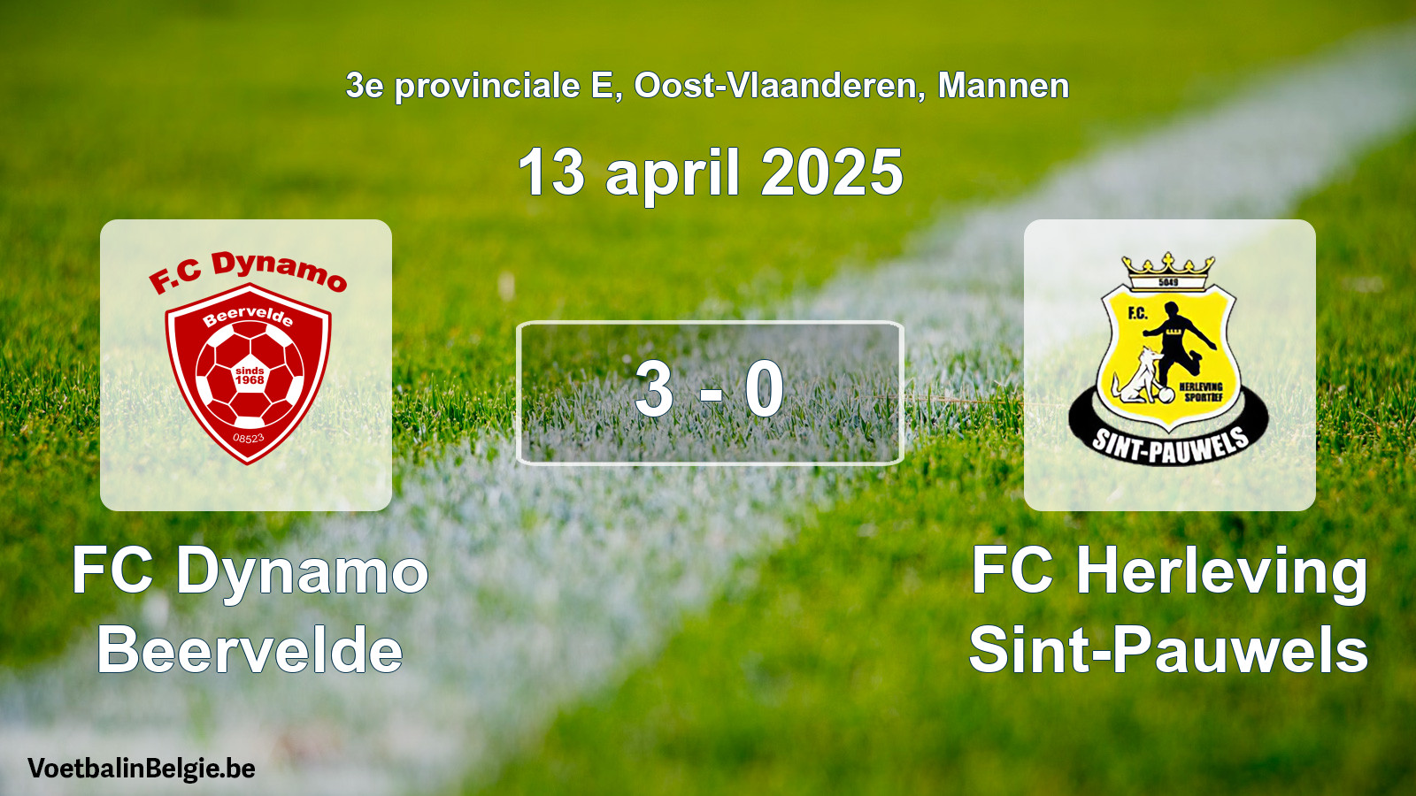 Gespeelde wedstrijd mannenvoetbal: FC Dynamo Beervelde - FC Herleving Sint-Pauwels 3 - 0 (13 april 2025)