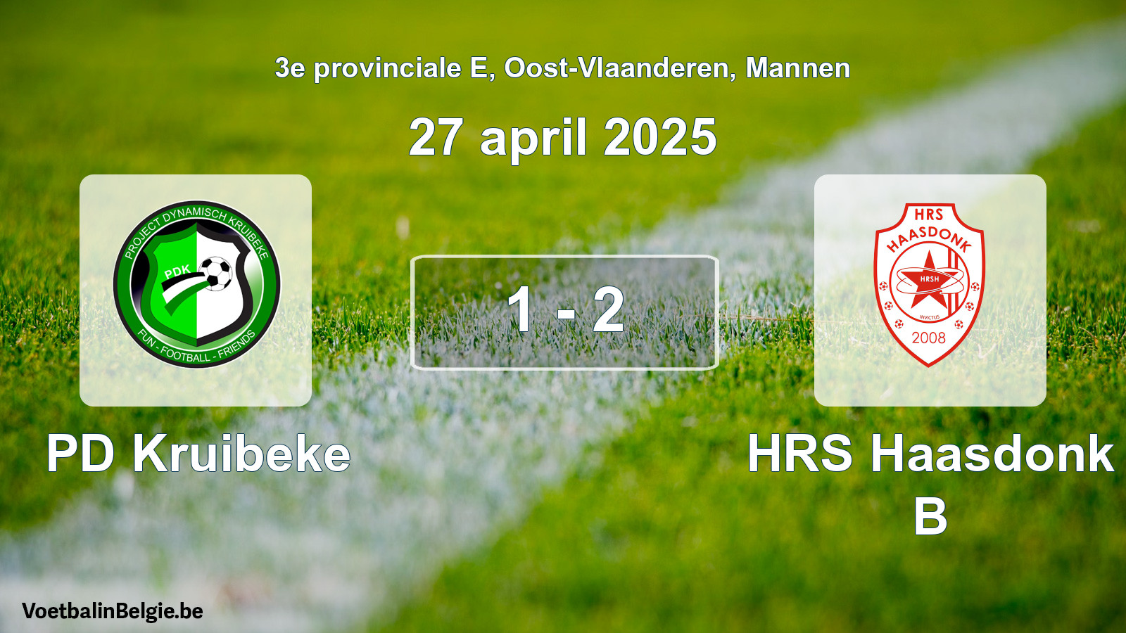 Gespeelde wedstrijd mannenvoetbal: PD Kruibeke - HRS Haasdonk B 1 - 2 (27 april 2025)