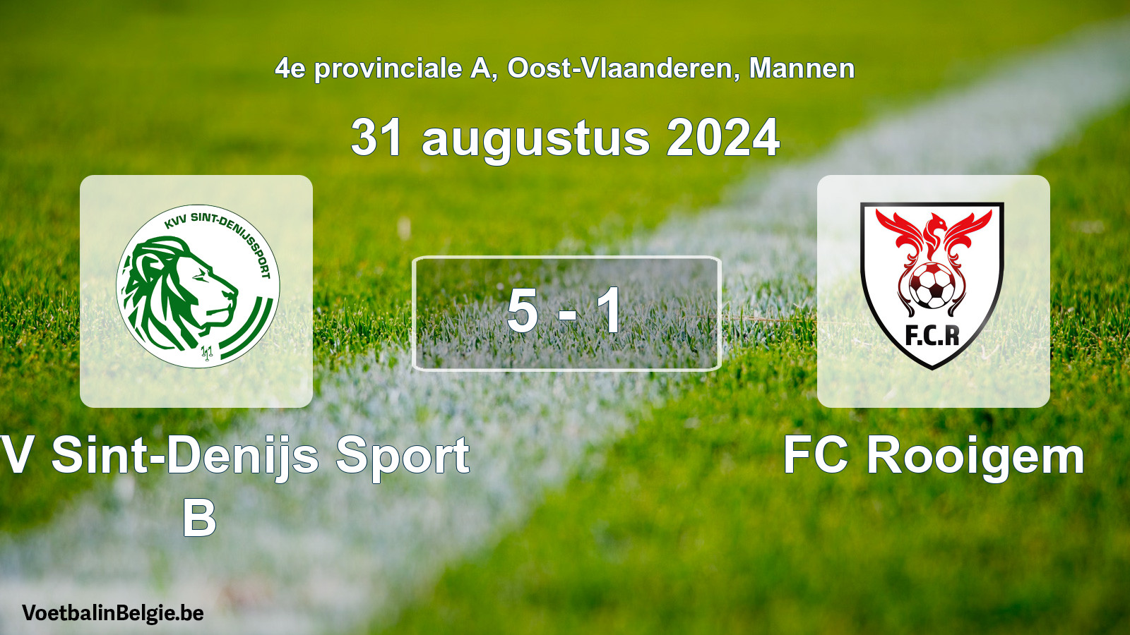 Gespeelde wedstrijd mannenvoetbal: KVV Sint-Denijs Sport B - FC Rooigem 5 - 1 (31 augustus 2024)