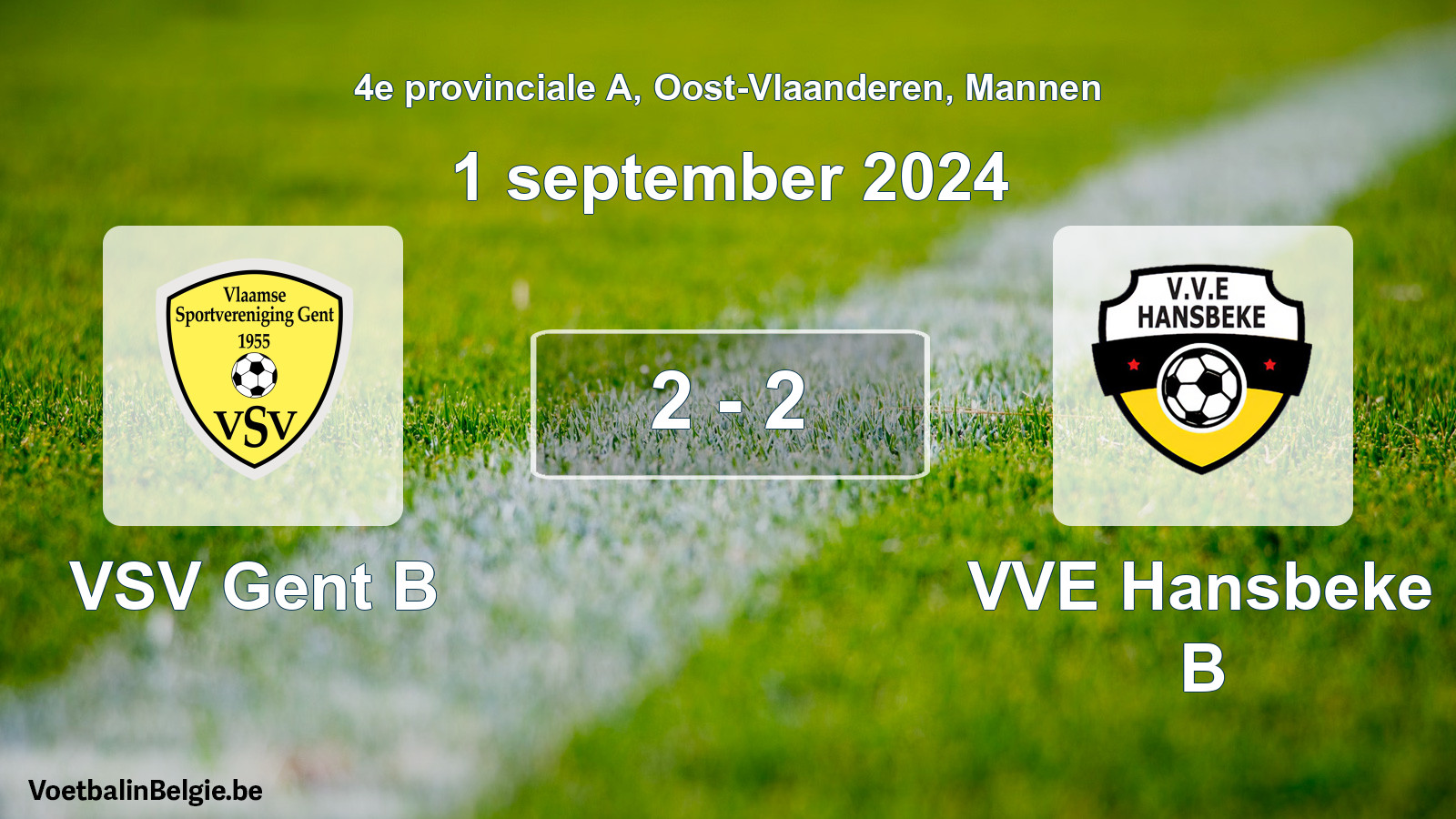 Gespeelde wedstrijd mannenvoetbal: VSV Gent B - VVE Hansbeke B 2 - 2 (1 september 2024)