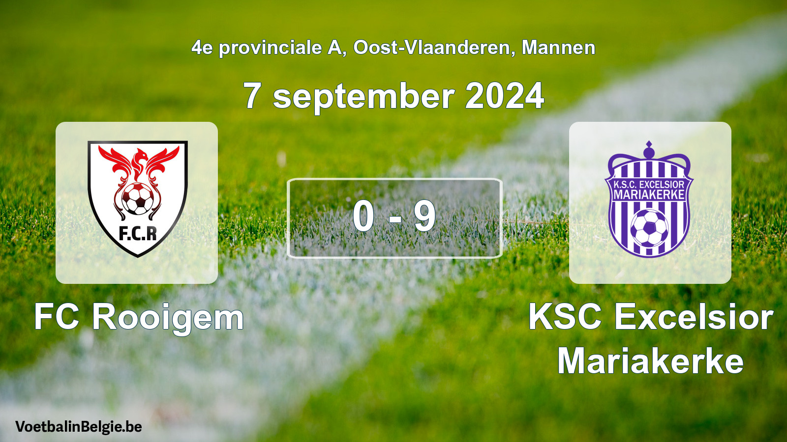 Gespeelde wedstrijd mannenvoetbal: FC Rooigem - KSC Excelsior Mariakerke 0 - 9 (7 september 2024)