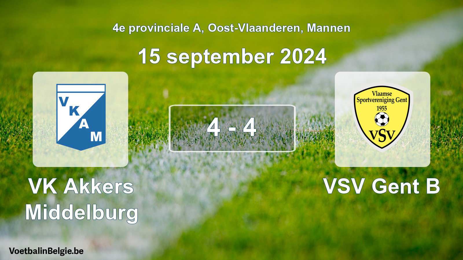 Gespeelde wedstrijd mannenvoetbal: VK Akkers Middelburg - VSV Gent B 4 - 4 (15 september 2024)