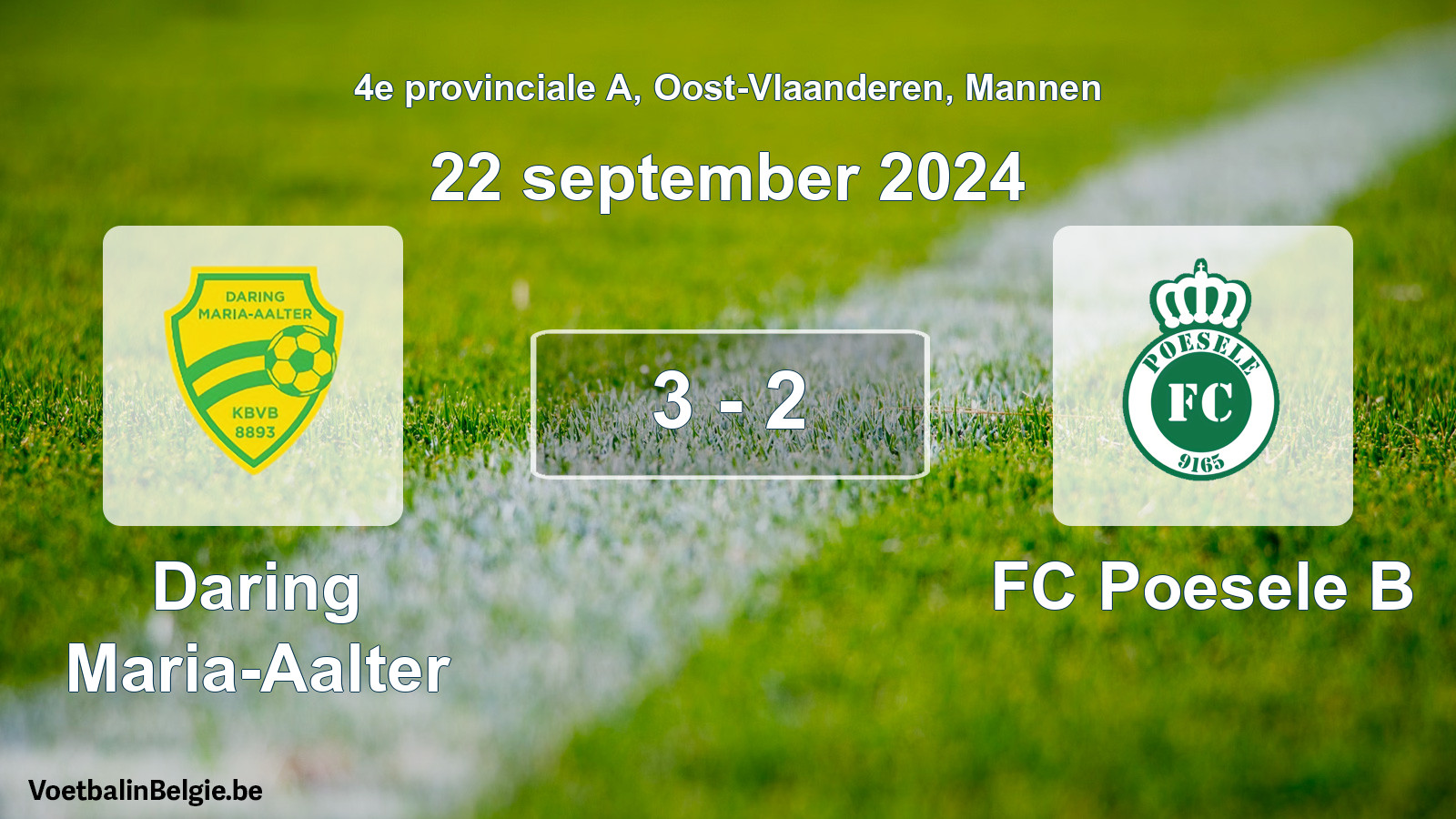 Gespeelde wedstrijd mannenvoetbal: Daring Maria-Aalter - FC Poesele B 3 - 2 (22 september 2024)