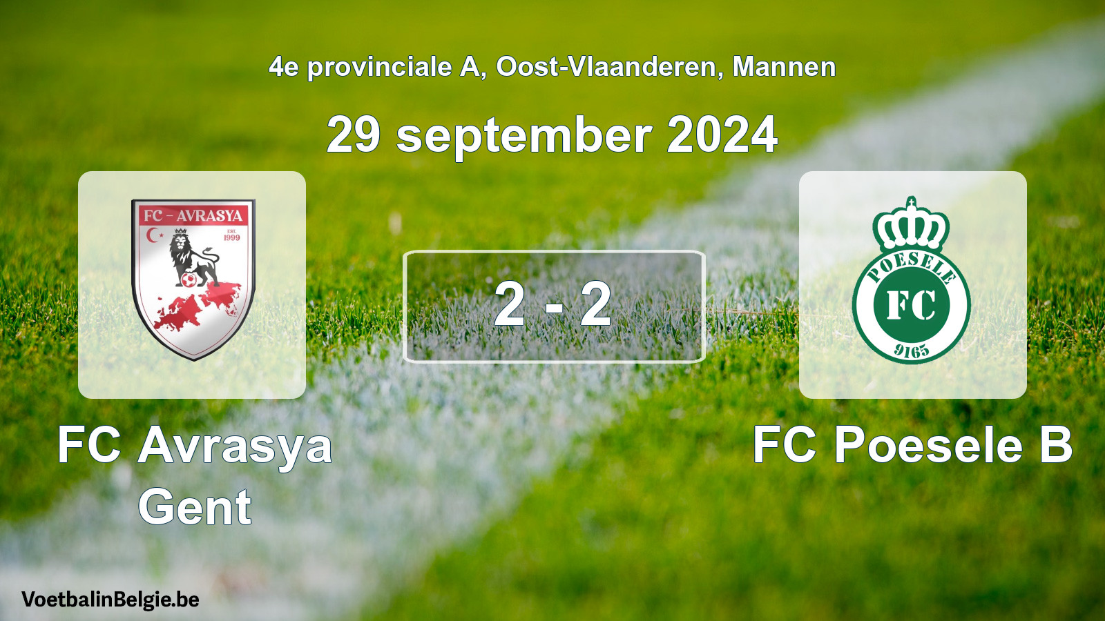 Gespeelde wedstrijd mannenvoetbal: FC Avrasya Gent - FC Poesele B 2 - 2 (29 september 2024)