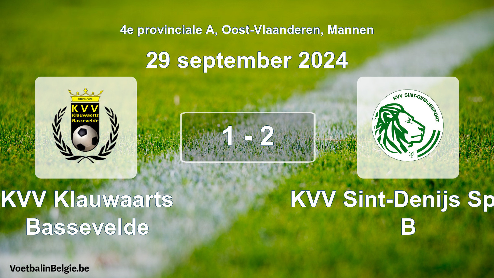 Gespeelde wedstrijd mannenvoetbal: KVV Klauwaarts Bassevelde - KVV Sint-Denijs Sport B 1 - 2 (29 september 2024)