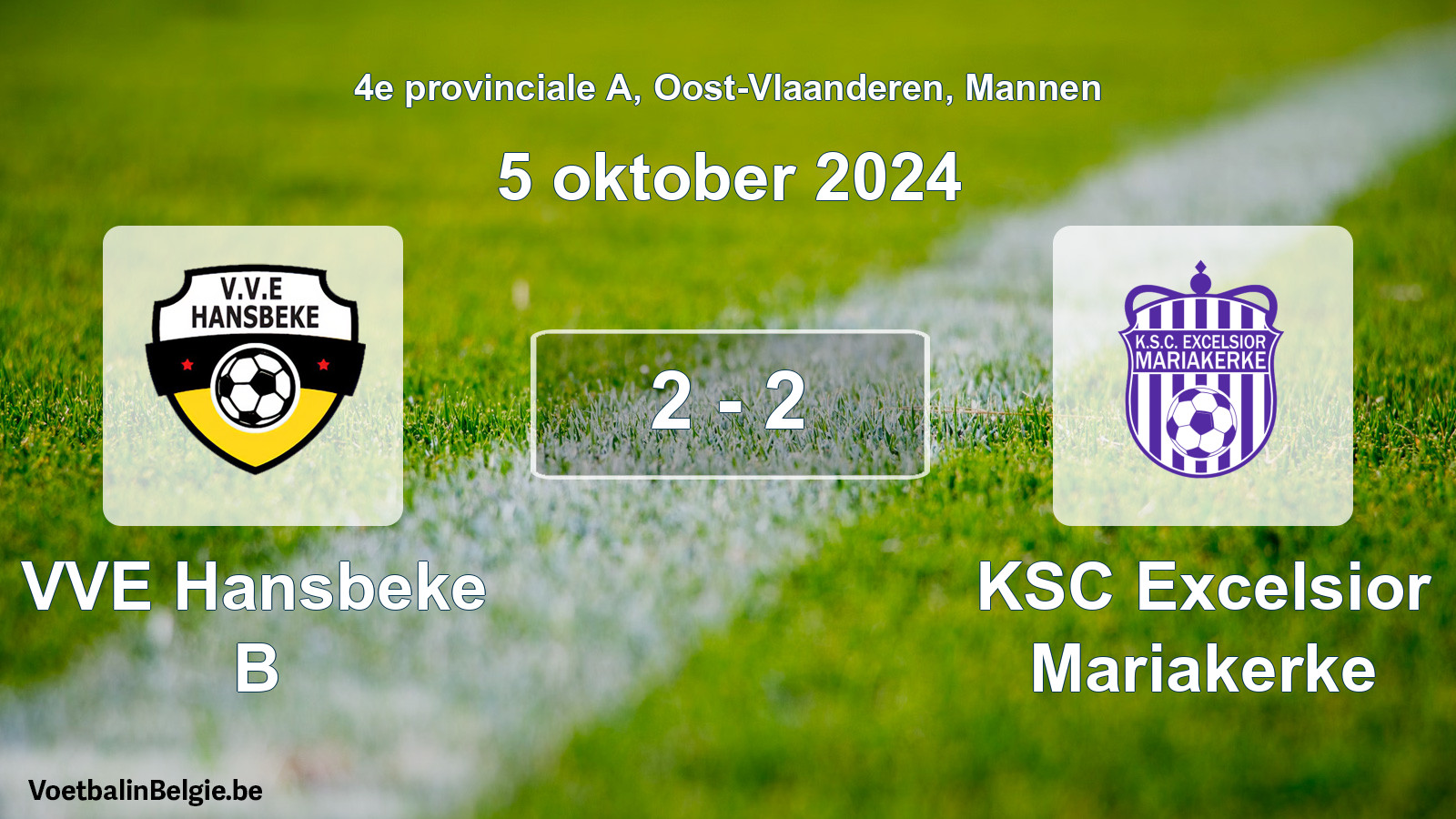 Gespeelde wedstrijd mannenvoetbal: VVE Hansbeke B - KSC Excelsior Mariakerke 2 - 2 (5 oktober 2024)