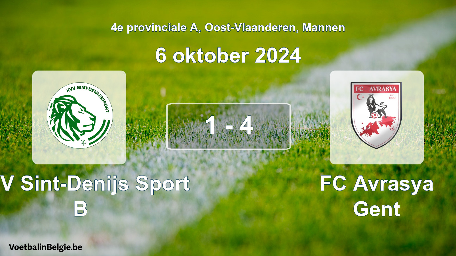 Gespeelde wedstrijd mannenvoetbal: KVV Sint-Denijs Sport B - FC Avrasya Gent 1 - 4 (6 oktober 2024)