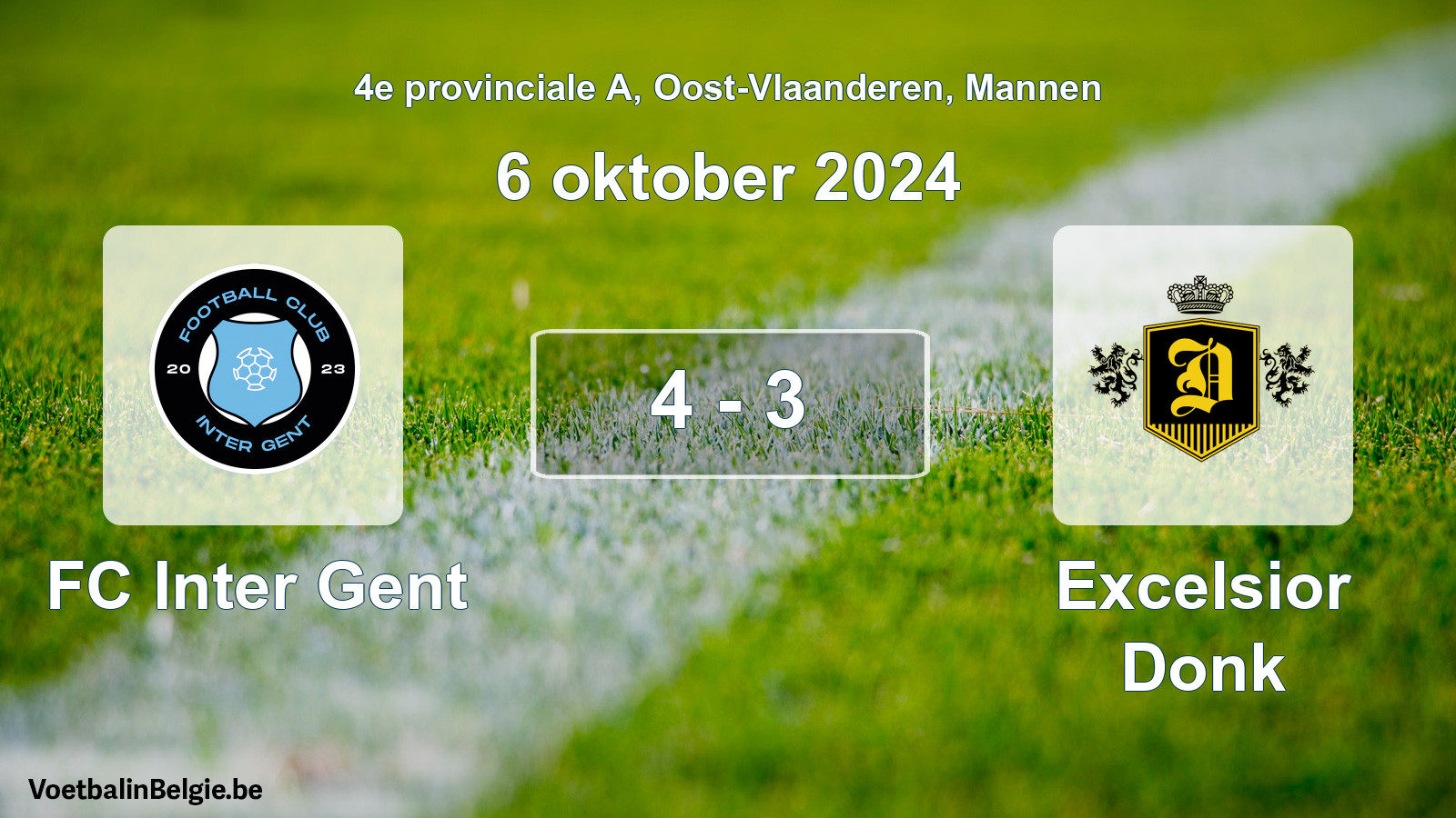 Gespeelde wedstrijd mannenvoetbal: FC Inter Gent - Excelsior Donk 4 - 3 (6 oktober 2024)