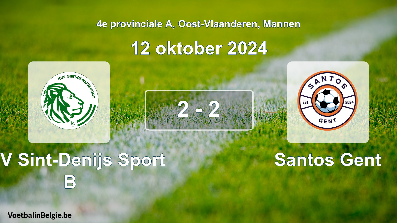 Gespeelde wedstrijd mannenvoetbal: KVV Sint-Denijs Sport B - Santos Gent 2 - 2 (12 oktober 2024)